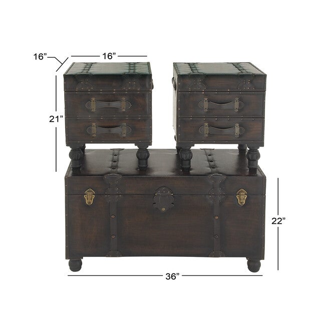 Set Of 3 Brown Wood Traditional Bench Bench, , alternate image number 9