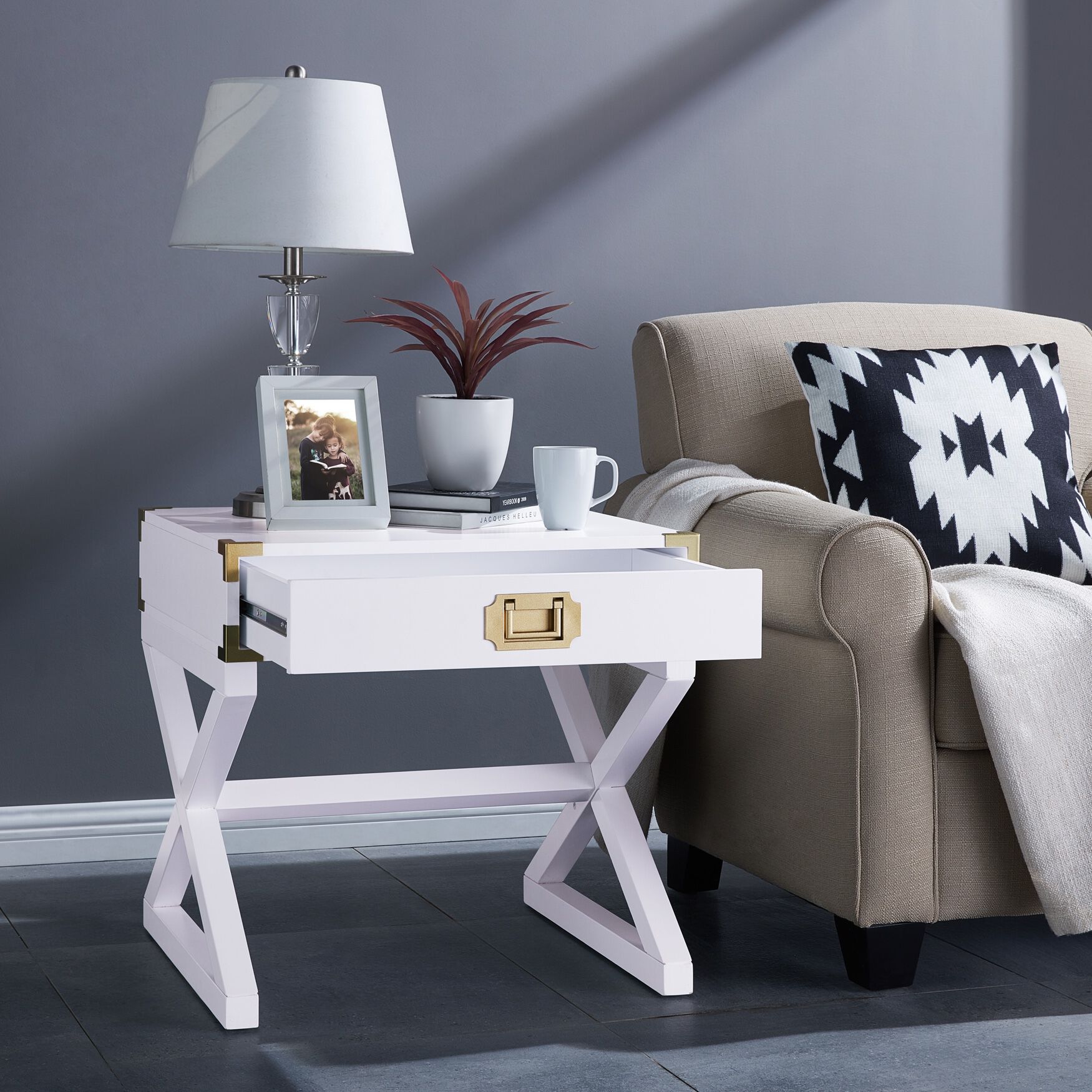 Campaign End Table, WHITE, hi-res image number 0