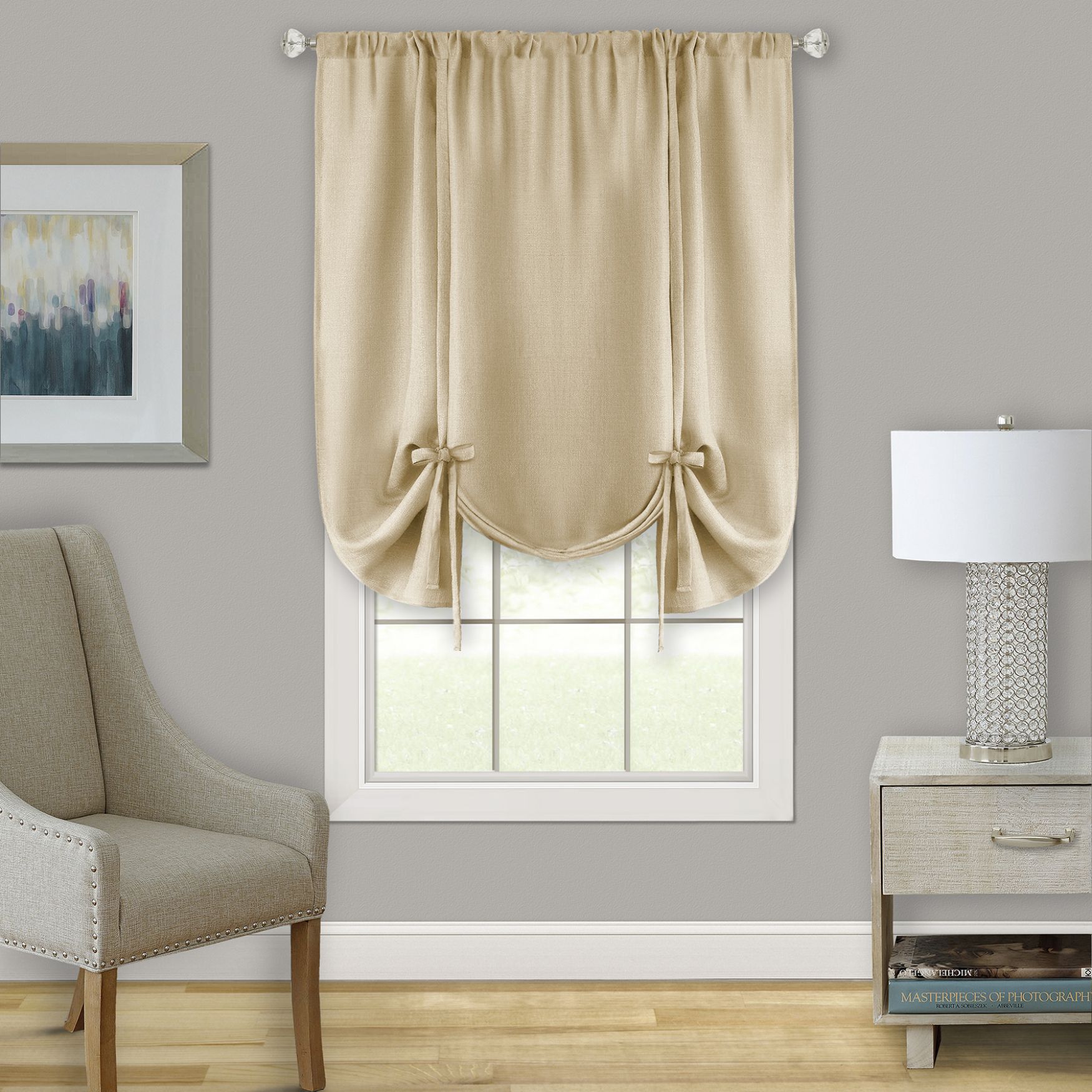Darcy Window Curtain Tie Up Shade - 58x63, TAN, hi-res image number 0