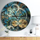 Symmetrical Blue Gold Fractal Flower Modern Wall Clock, BLUE, hi-res image number null