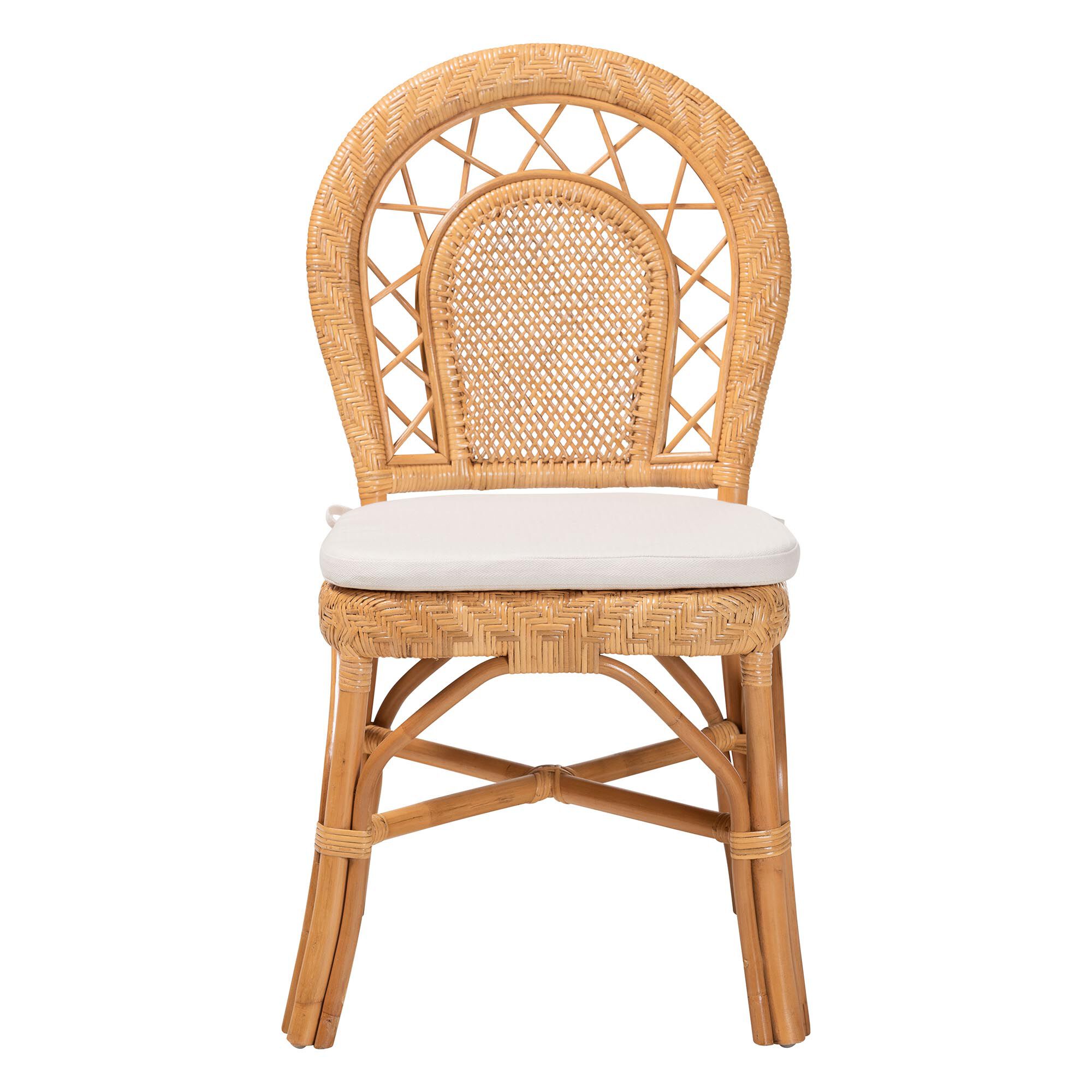 Adam Natural Rattan Dining Chair with Curved Backrest and Removable Cushion, HONEY, alternate image number 2