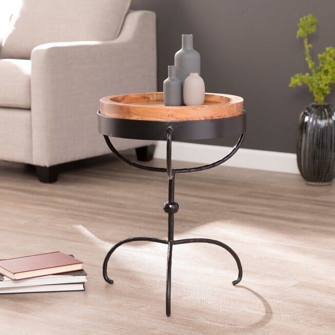 Chadra Round Accent Table with Serving Tray, BLACK, hi-res image number null