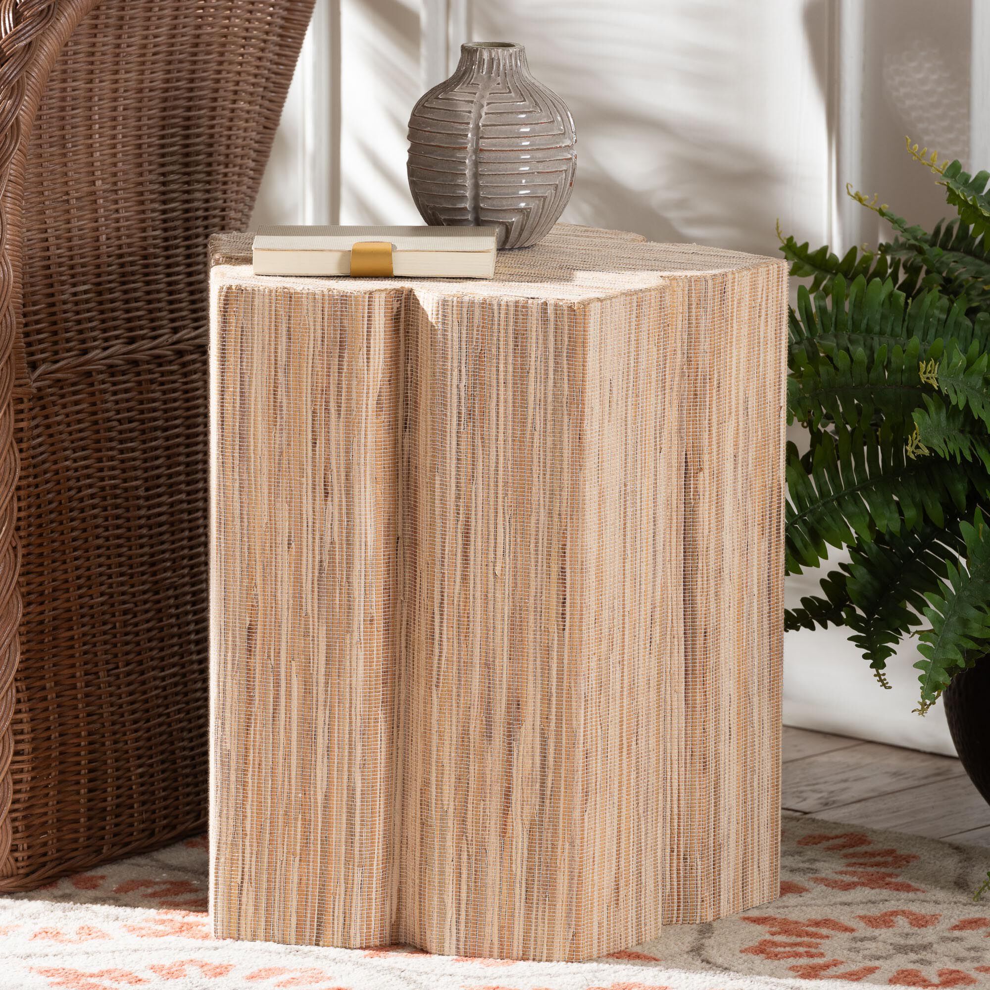 Janeth Bohemian Woven Grasscloth End Table