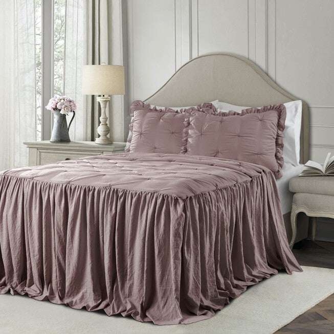 Ravello Pintuck Ruffle Skirt Bedspread 3 Pc Set, WOOD, hi-res image number null
