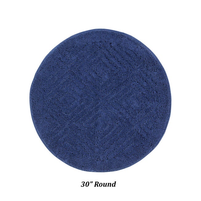 Trier Collection 25% Cotton & 75% Polyester 30 inches Round Bath Rug, BLUE, hi-res image number null