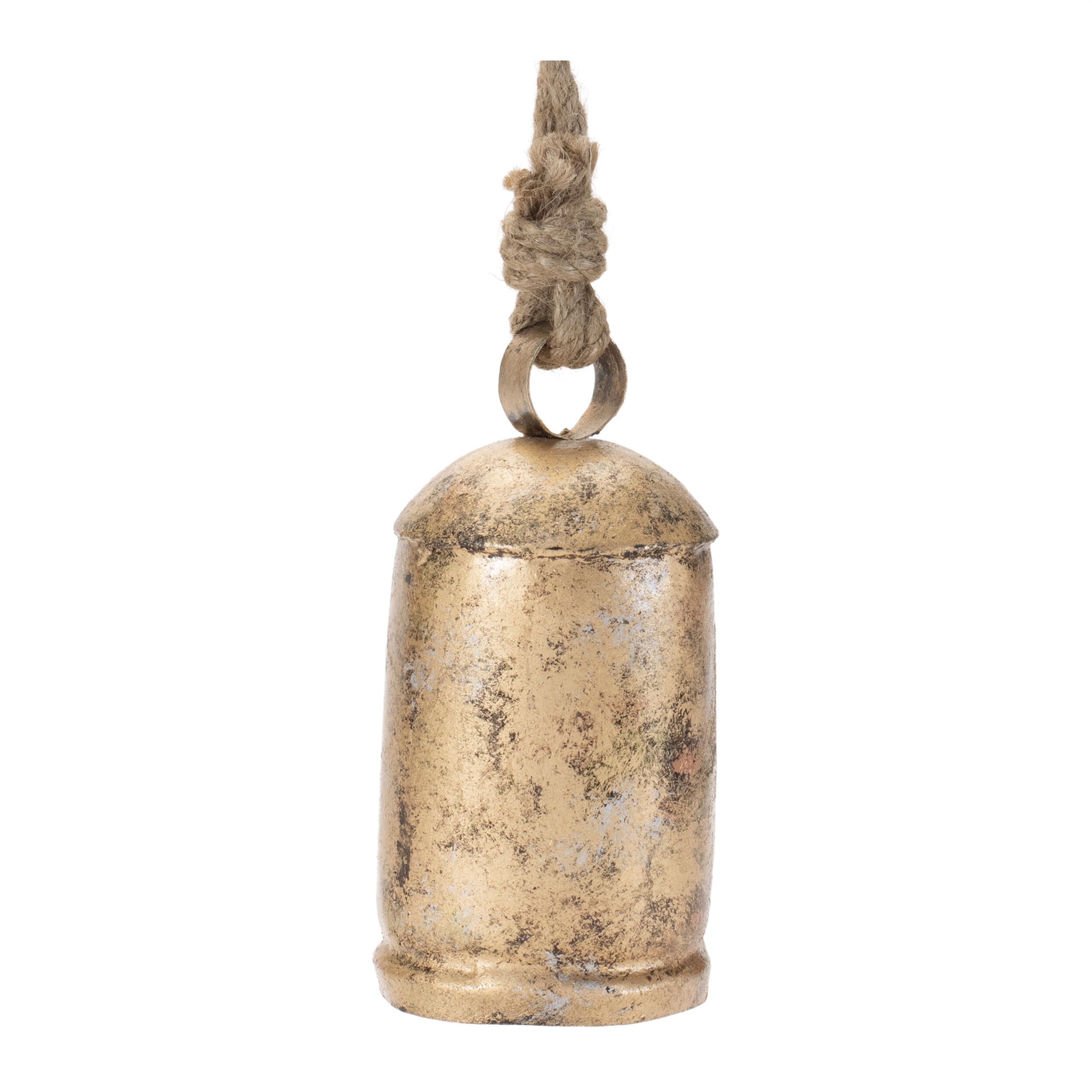 Distressed Metal Bell Ornament (Set of 2), GOLD, alternate image number 3