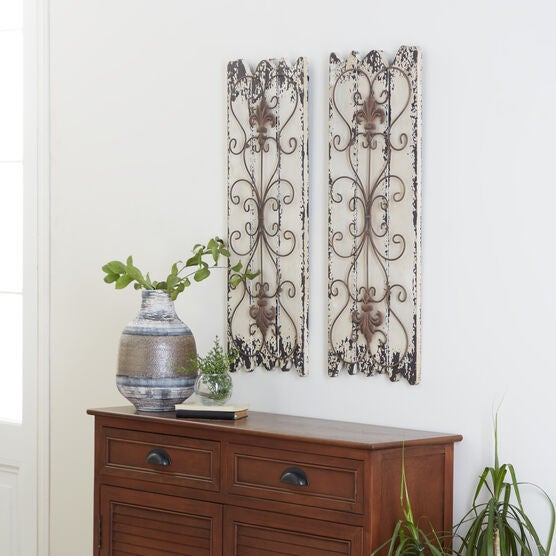 Set Of 2 White Wood Rustic Wall Décor, , alternate image number null