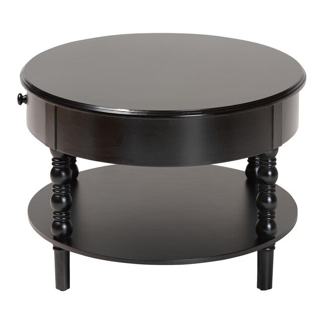 Malinda Classic Black Wood 1-Drawer Coffee Table with Spindle Legs, BLACK, alternate image number null
