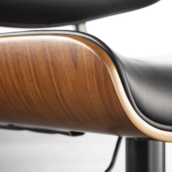 Lombardi Mid-Century Modern Adjustable Barstool In Walnut With Faux Leather Upholstery, , alternate image number 10