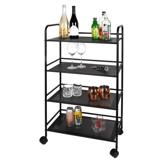 4 Tier Metal Cart With Wheels, White, MATTE BLACK, hi-res image number null