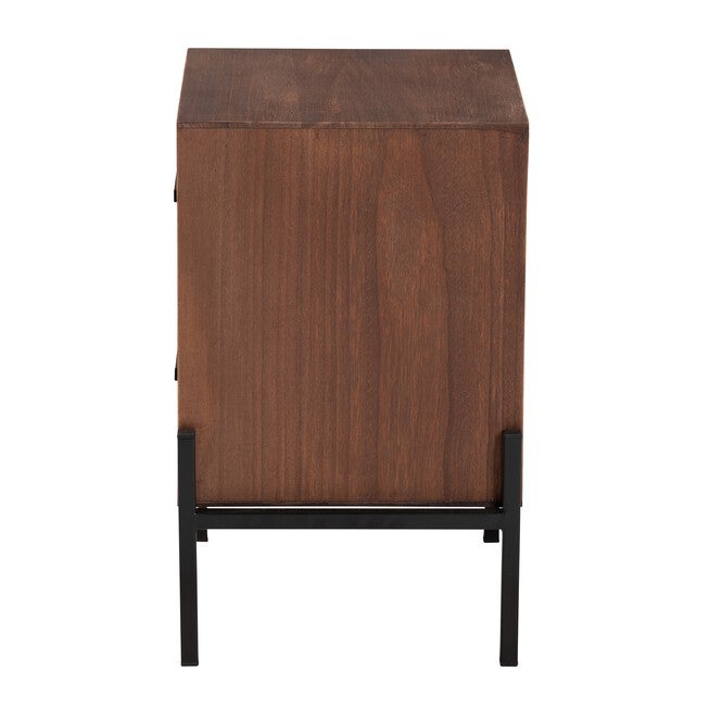 Paxley Mid-Century Modern Industrial Walnut Brown Finished Wood And Beige Fabric 2-Drawer End Table, , alternate image number 3