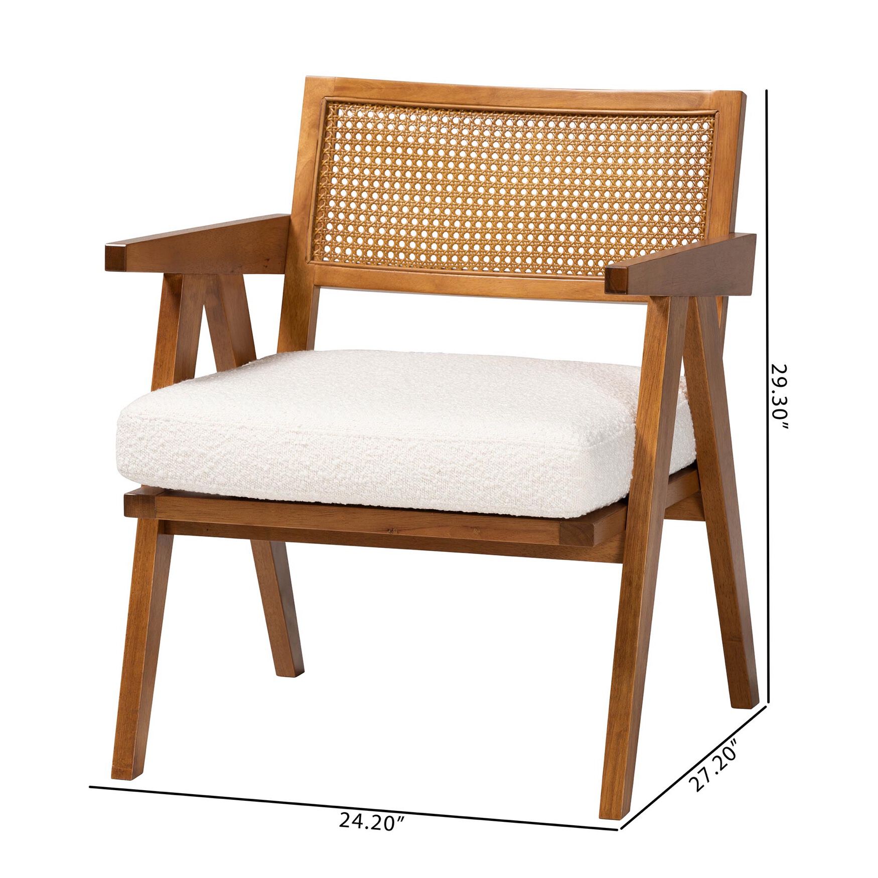 Jetsam Japandi Cream Boucle Fabric and Walnut Brown Finished Wood Arm Chair, , alternate image number 14
