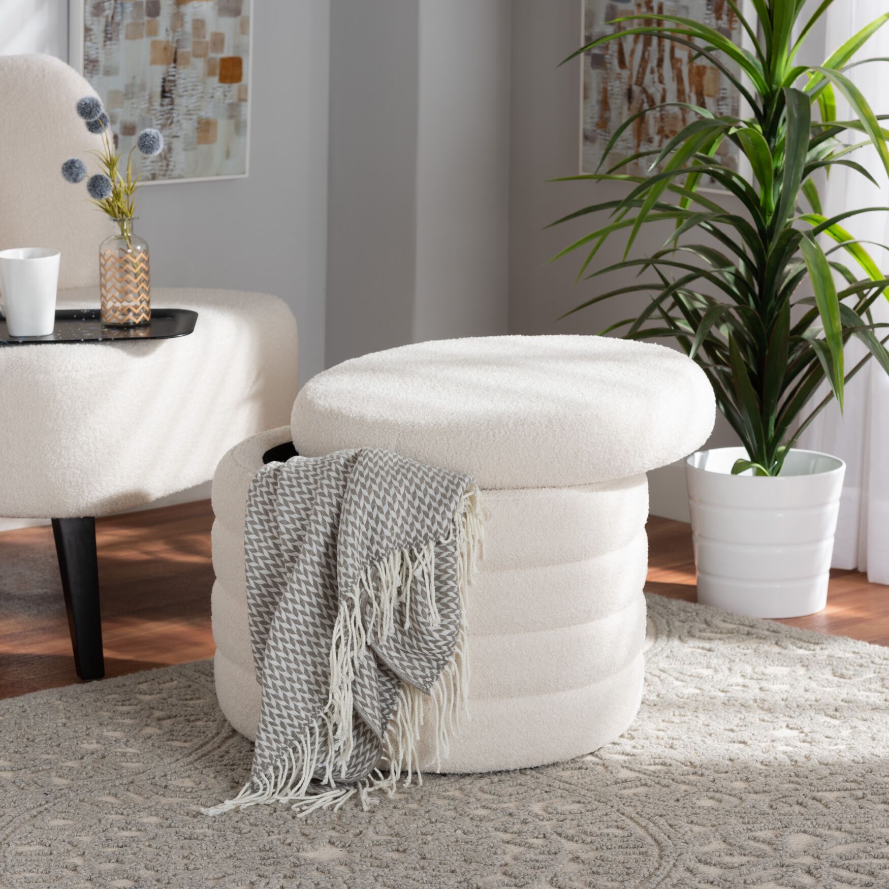 Tabitha Modern And Contemporary Ivory Boucle Upholstered Storage Ottoman, , alternate image number 5