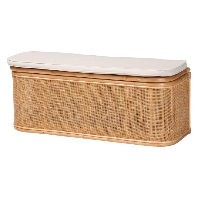 Ishana Bohemian Natural Rattan Storage Bench, NATURAL WHITE, hi-res image number 0