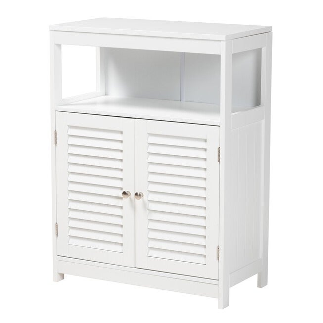 Rivera Modern And Contemporary White Finished Wood And Silver Metal 2-Door Bathroom Storage Cabinet, WHITE SILVER, hi-res image number 0