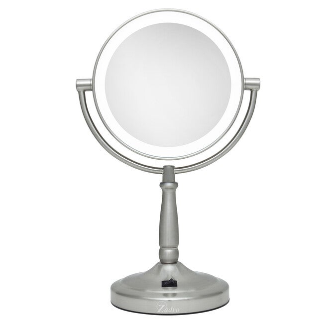 Cordless Dual-Sided LED Lighted Vanity Mirror 5X/1X, NICKEL, hi-res image number null