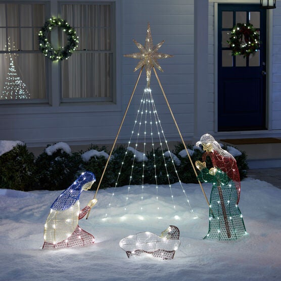72" Pre-Lit Glitter Nativity Scene, MULTI, hi-res image number null