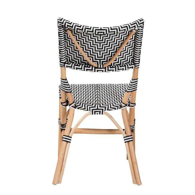 Wagner Modern French Black And White Weaving And Natural Rattan Bistro Chair, , alternate image number null