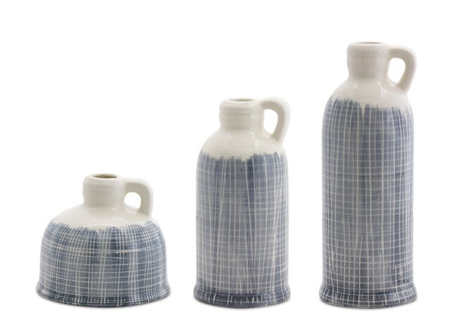 Jugs (Set of 3) 5 inchesH, 8.5 inchesH, 10.25 inchesH Terra Cotta, BLUE/WHITE, hi-res image number null