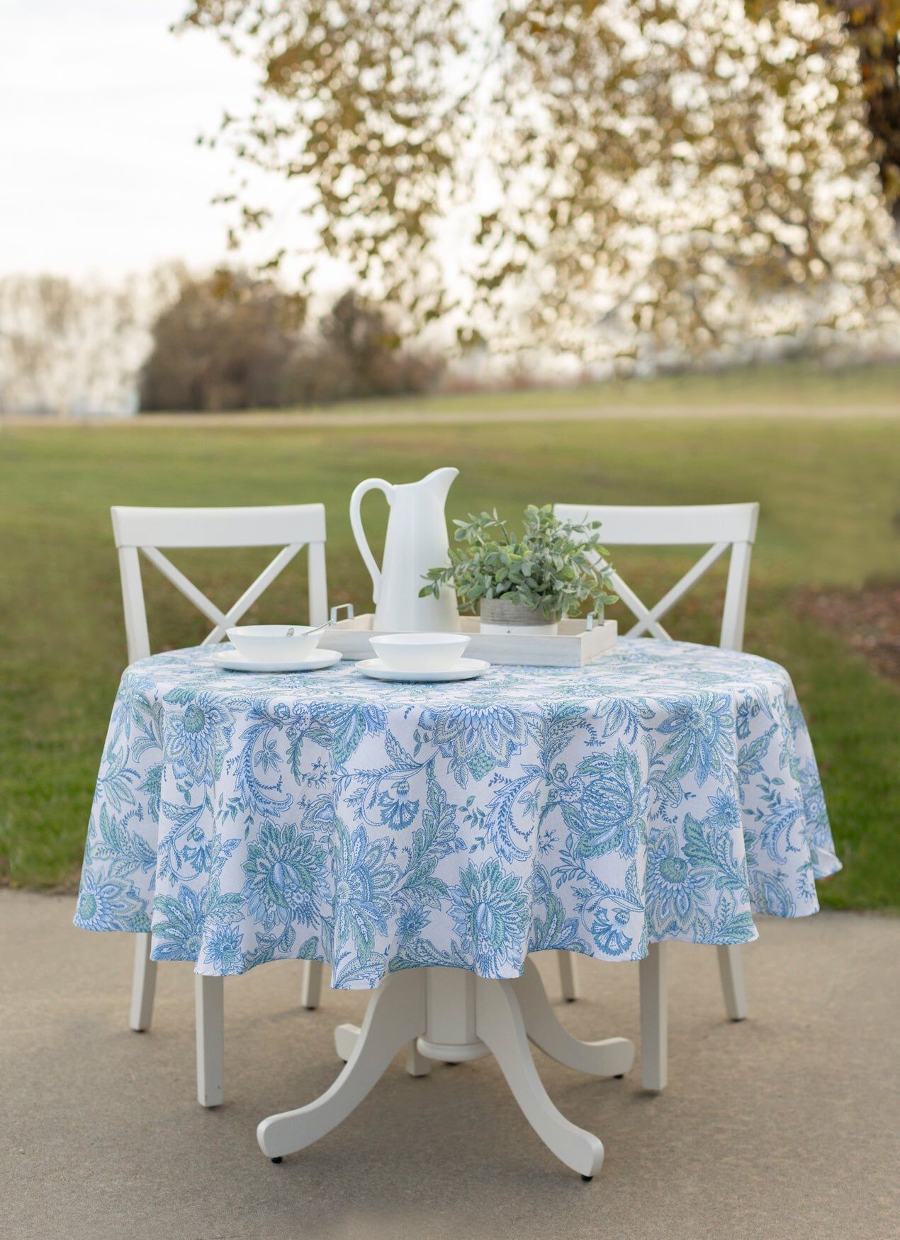 70 inches Round Katarina Floral Table Linen, AZURE, hi-res image number 0