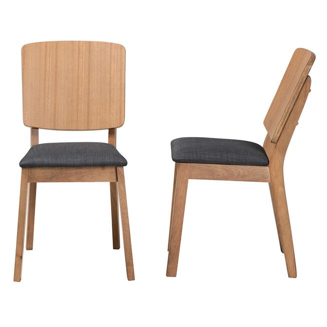 Denmark Mid-Century Modern Black Fabric And French Oak Brown Finished Rubberwood 2-Piece Dining Chair Set, , alternate image number 2