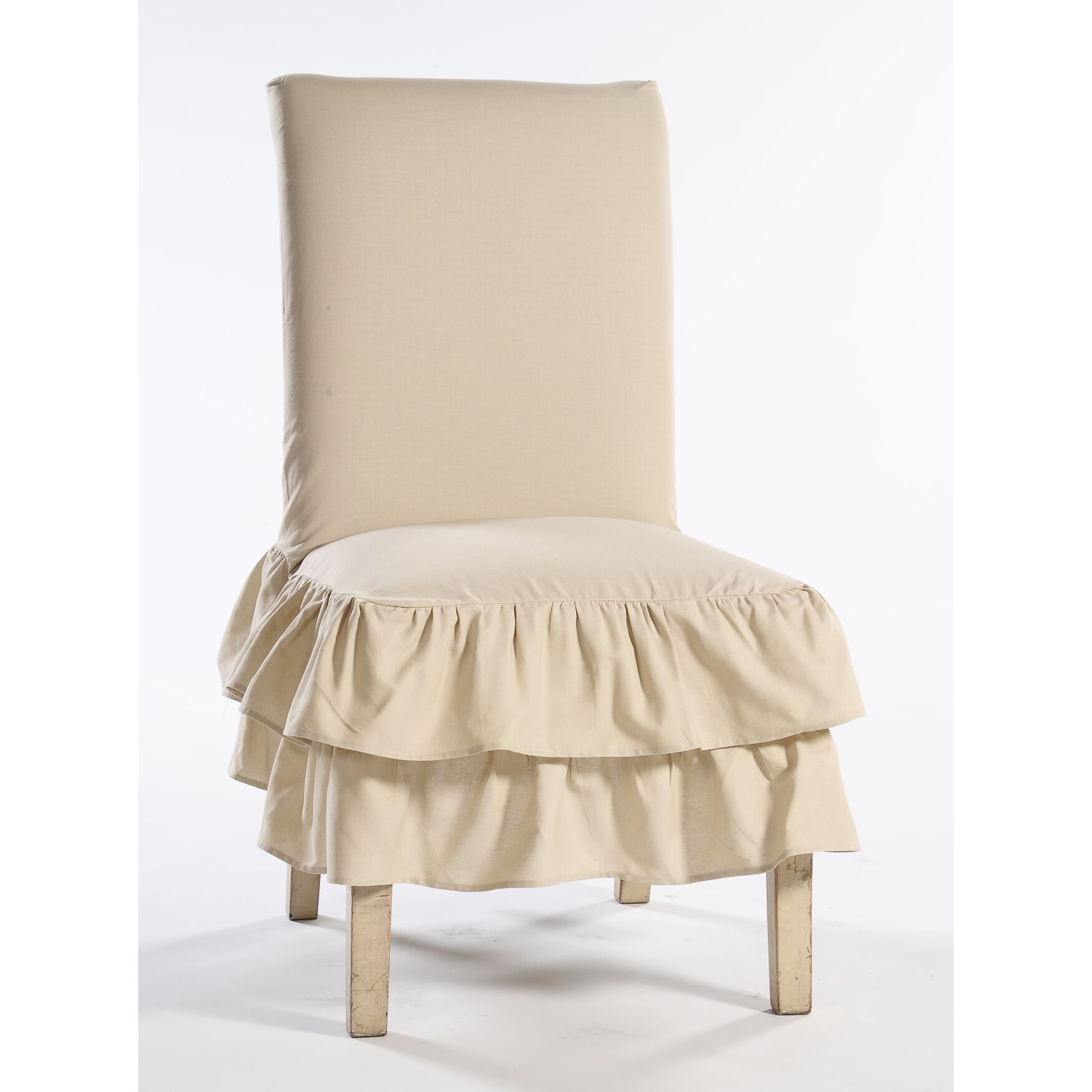 2-Tier Ruffled Dining Chair Slipcover , KHAKI, hi-res image number 0