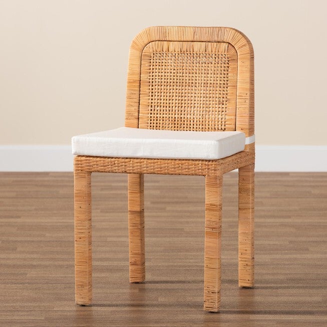 Zariah Modern Bohemian Natural Brown Rattan And Mahogany Wood 2-Piece Dining Chair Set, , alternate image number 6