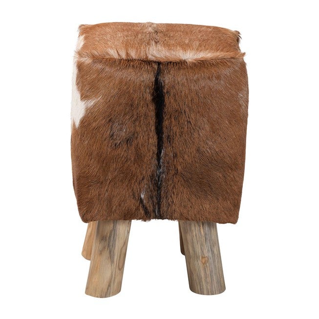 Scotlyn Genuine Goat Leather Footstool, BROWN, alternate image number 3