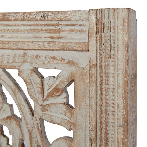 Cream Traditional Floral Mango Wood Wall Décor, , alternate image number null