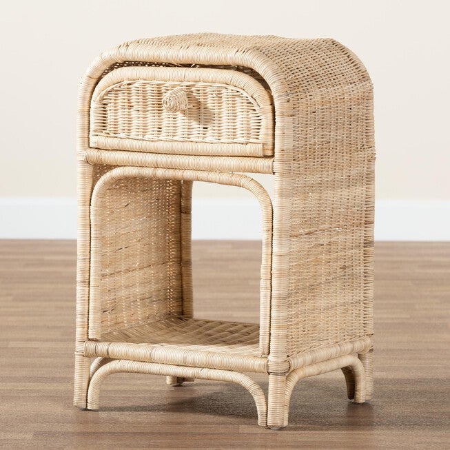 Magni Modern Bohemian Natural Brown Rattan 1-Drawer Nightstand, , alternate image number null