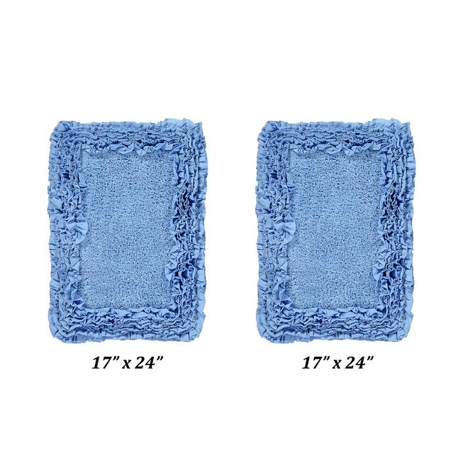 Shaggy Border Bath Rug Mat, 2 Pc Set, (17 inches X 24 inches | 17 inches X 24 inches), BLUE, hi-res image number 0