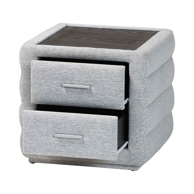 Cadmus Modern Light Grey Channel-Tufted Fabric 2-Drawer Nightstand, LIGHT, alternate image number null