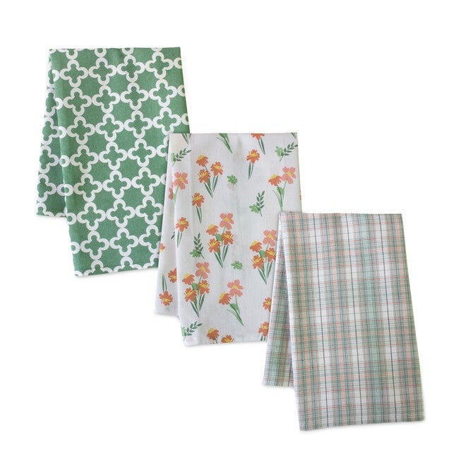 Tea Towel (Set of 3) 20 inches x 28 inches Cotton, WHITE/GREEN/ORANGE, hi-res image number null