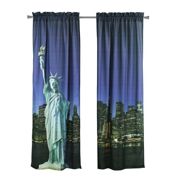 Photo Real Statue Of Liberty Light Filtering Pole Top Curtain Panel Pair, , on-hover image number null