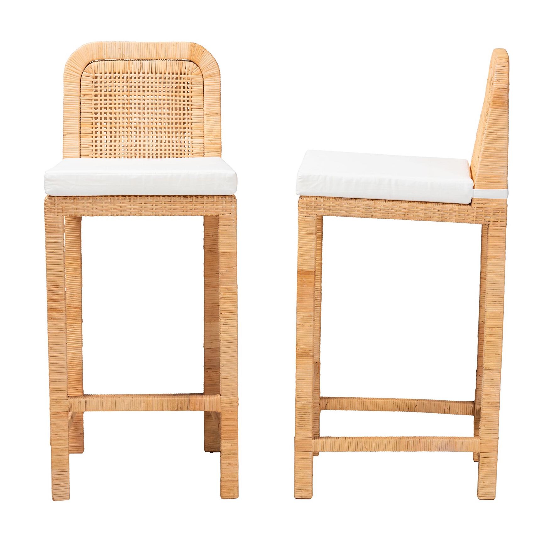 Zariah Modern Bohemian Natural Brown Rattan And Mahogany Wood Bar Stool, , alternate image number 2