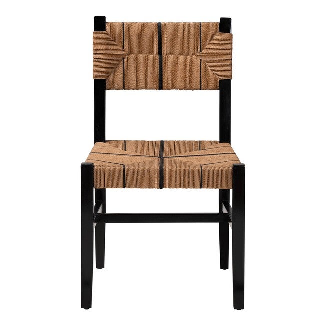 Prita Bohemian Paper Loom and Natural Mahogany Wood Dining Chair, BROWN, alternate image number null