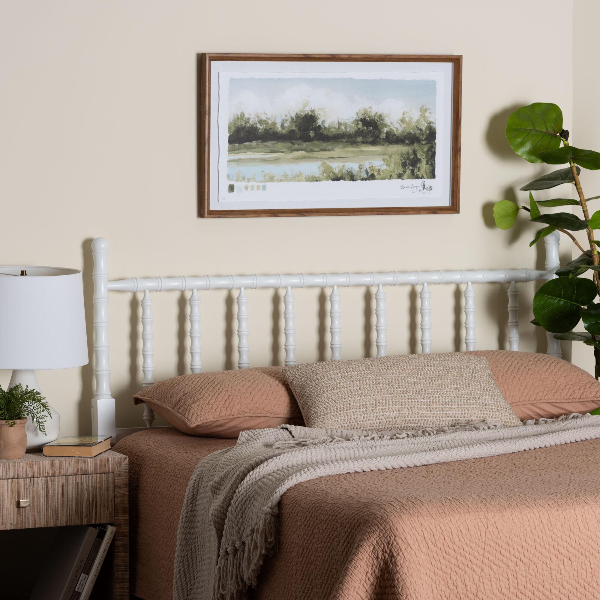 Edaline Bamboo Motif Headboard, WHITE, alternate image number 4