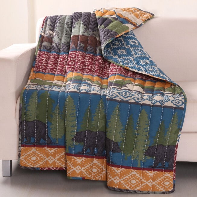 Black Bear Lodge Quilted Throw Blanket, MULTI, hi-res image number 0