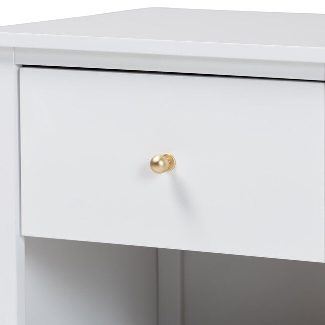 Baxton Studio Roni Modern White Wood 1-Drawer Nightstand with Scalloped Edges, WHITE, alternate image number 5
