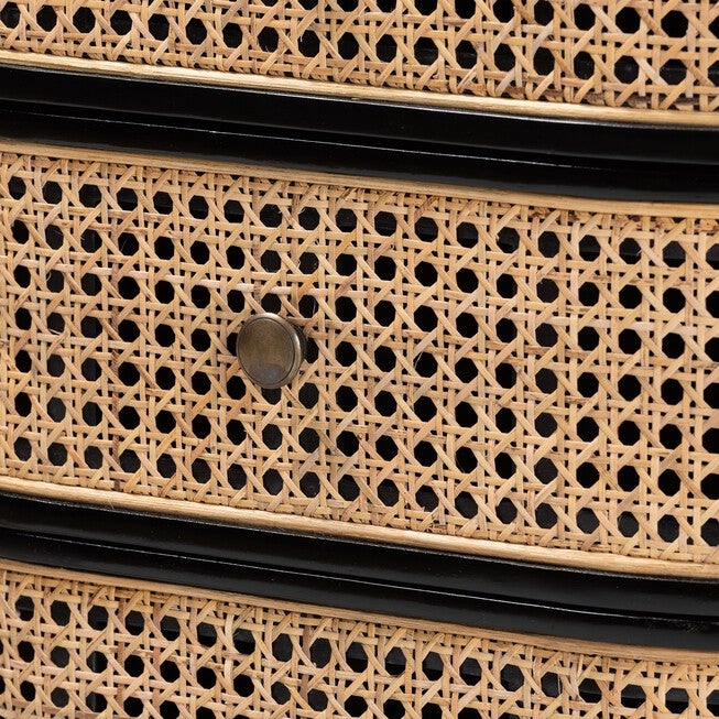 Nabila Modern Bohemian Black Bayur Wood And Natural Rattan 3-Drawer End Table Nightstand, , alternate image number null