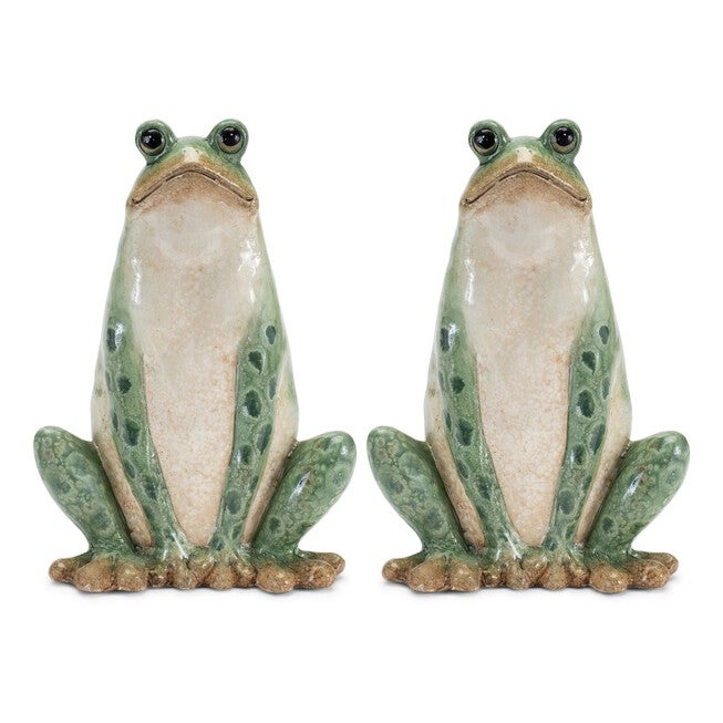 Ceramic Garden Frog Statue (Set of 2), GREEN/BEIGE, alternate image number null