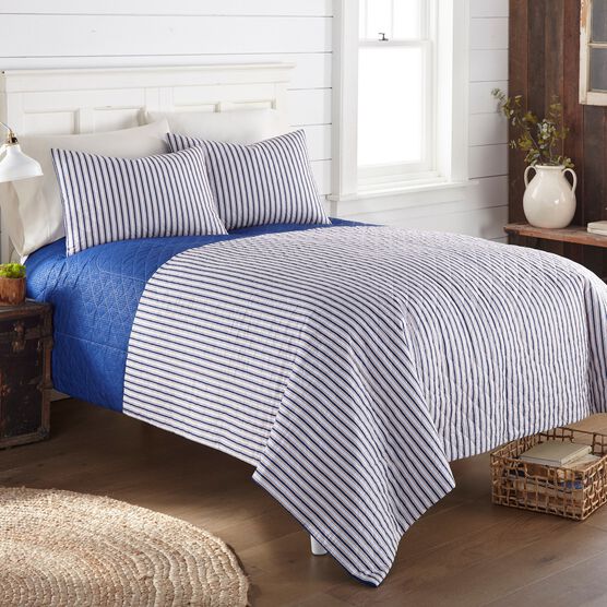 Seersucker Blue/White Stripe Design 6-in-1 Quilt Set, STRIPE, hi-res image number null