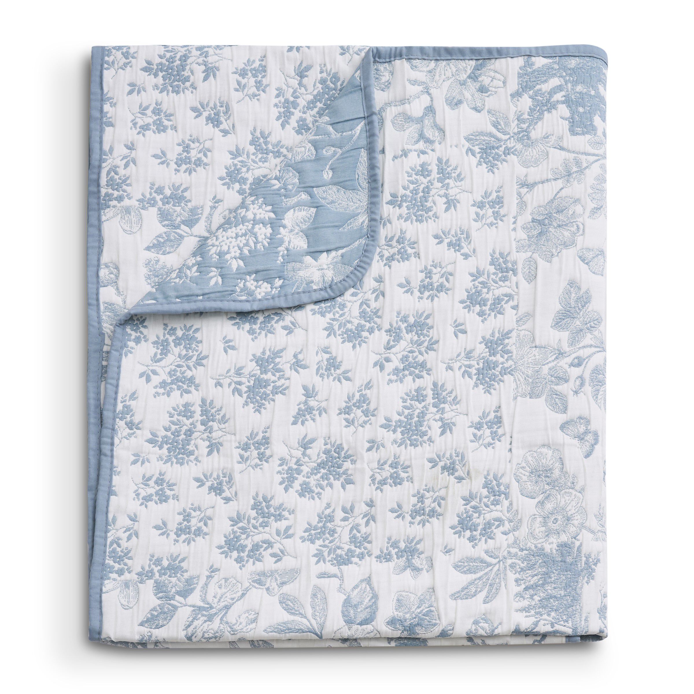 Patchwork Toile Classic Floral Throw Blanket, BLUE, hi-res image number 0