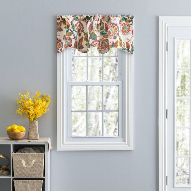 Multi Patterned Valance Simple Wynette Multi Colored Jacobean Floral- Lined Scallop Valance ...