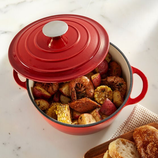 2.8-Qt. Cast Iron Casserole Dish, RED