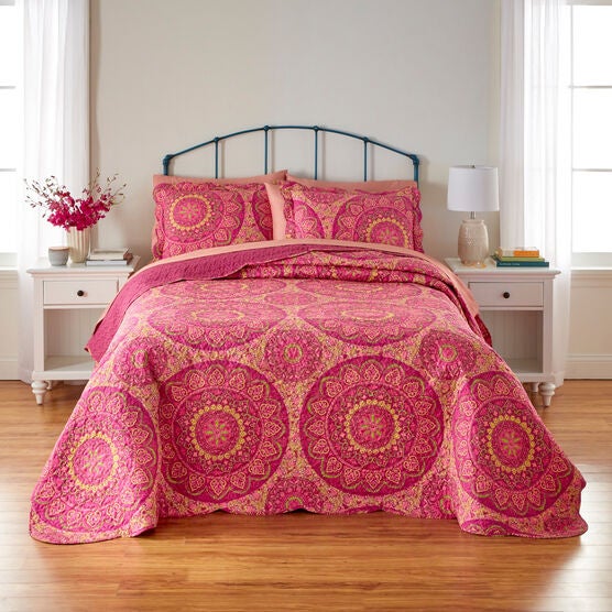 3-PC. Medallion Bedspread Set, MAGENTA, hi-res image number null