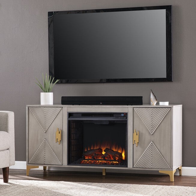 Lantara Electric Fireplace W Media Storage, GRAY, hi-res image number null
