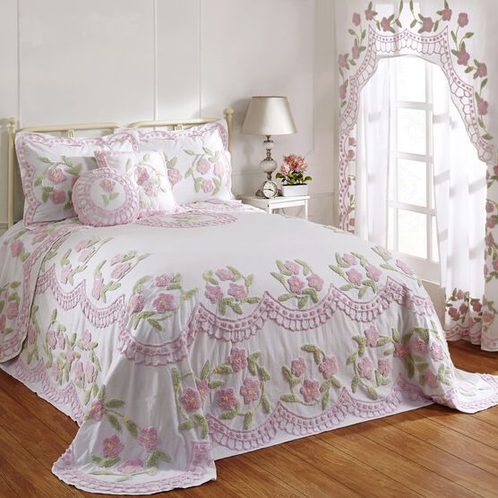 Bloomfield Collection in Floral Design Tufted Chenille Bedspread , ROSE, hi-res image number null