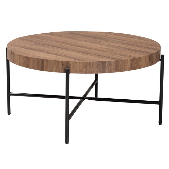 Umar Modern Industrial Walnut Brown Finished Wood And Black Metal Coffee Table, WALNUT BROWN BLACK, hi-res image number 0