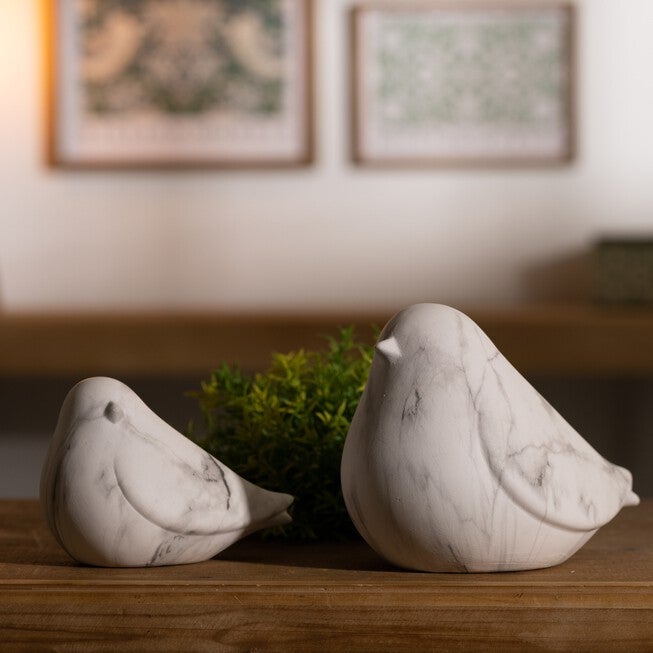 Marble Design Bird Shelf Sitter (Set of 2), WHITE/GREY, alternate image number null